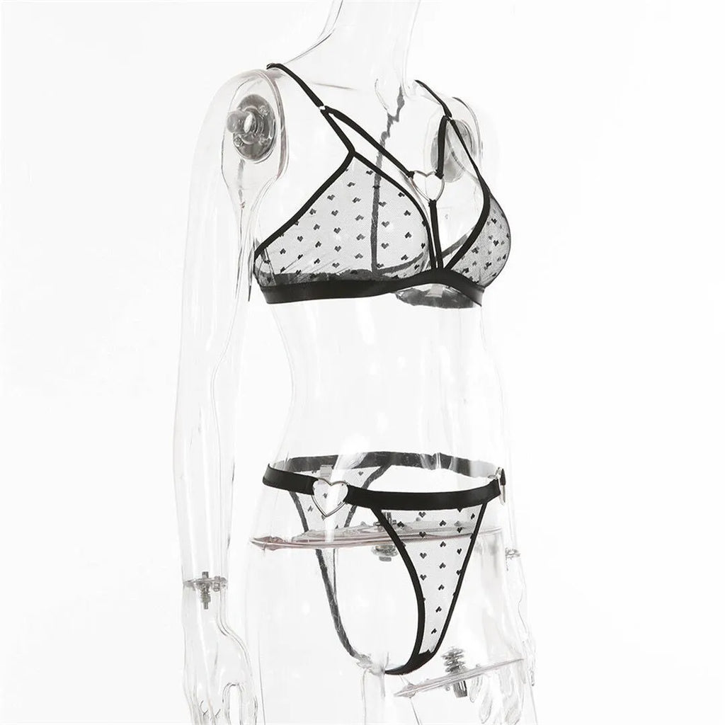 Ladies' mesh two-piece set in spandex fabric with top and matching pants