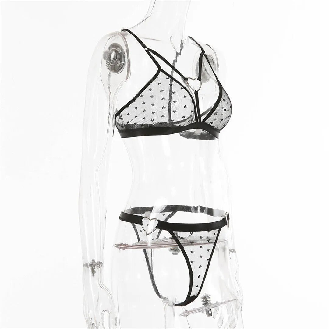 Ladies' mesh two-piece set in spandex fabric with top and matching pants