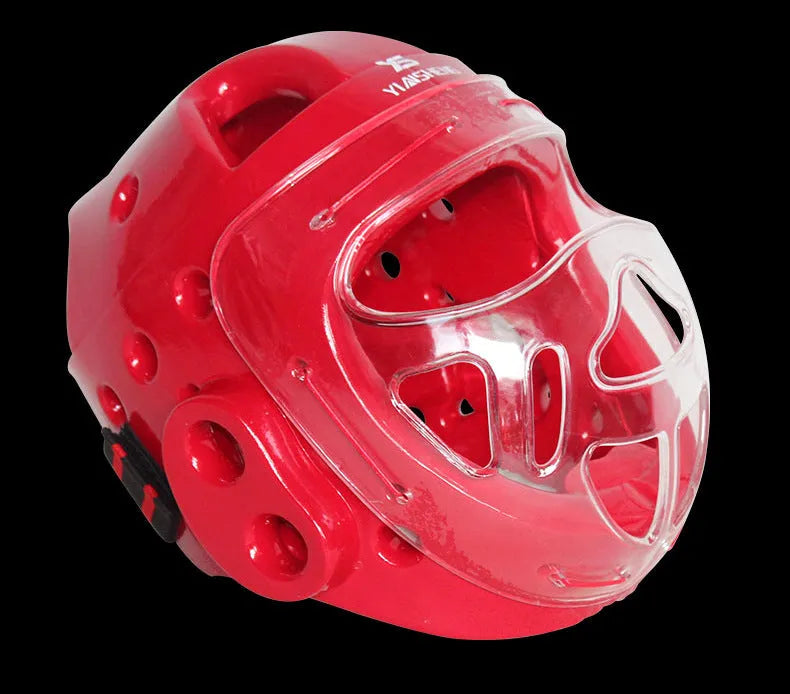 Karate helmet protective equipment for boxing training in white, blue, or red colours