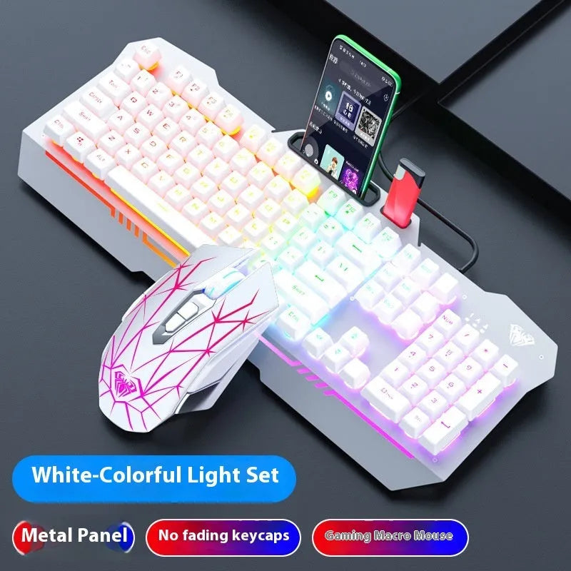Black and white wired keyboard mouse headset bundle for desktop computer setups