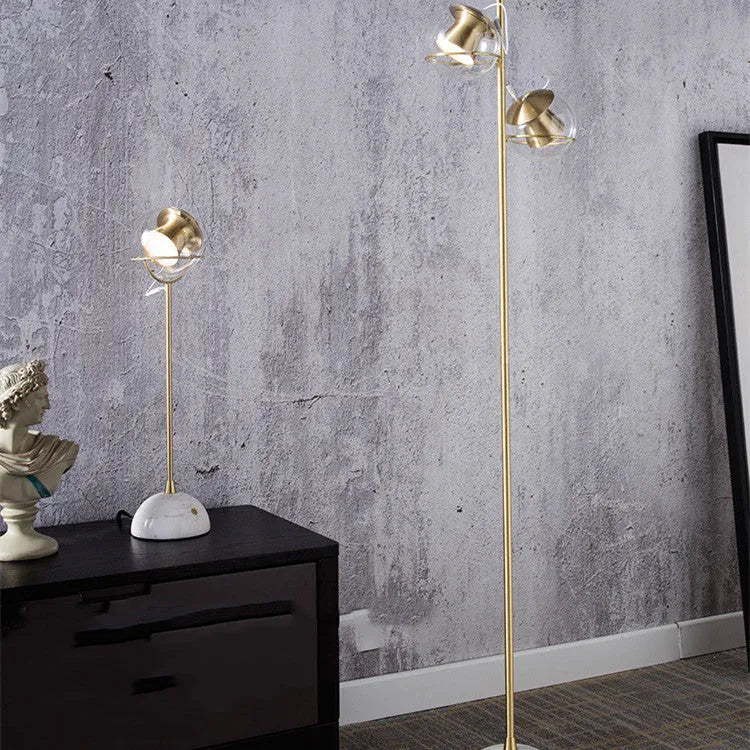 Glass desk lamp with dimmable LED light and touch switch control on wooden surface