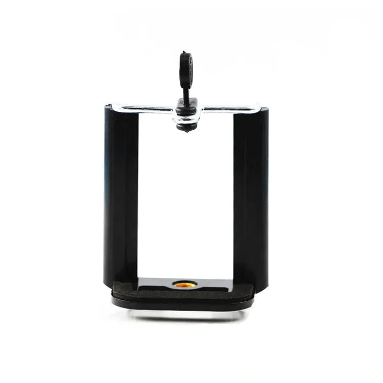 Black plastic U-clip mobile phone holder with a 1/4-inch mounting screw