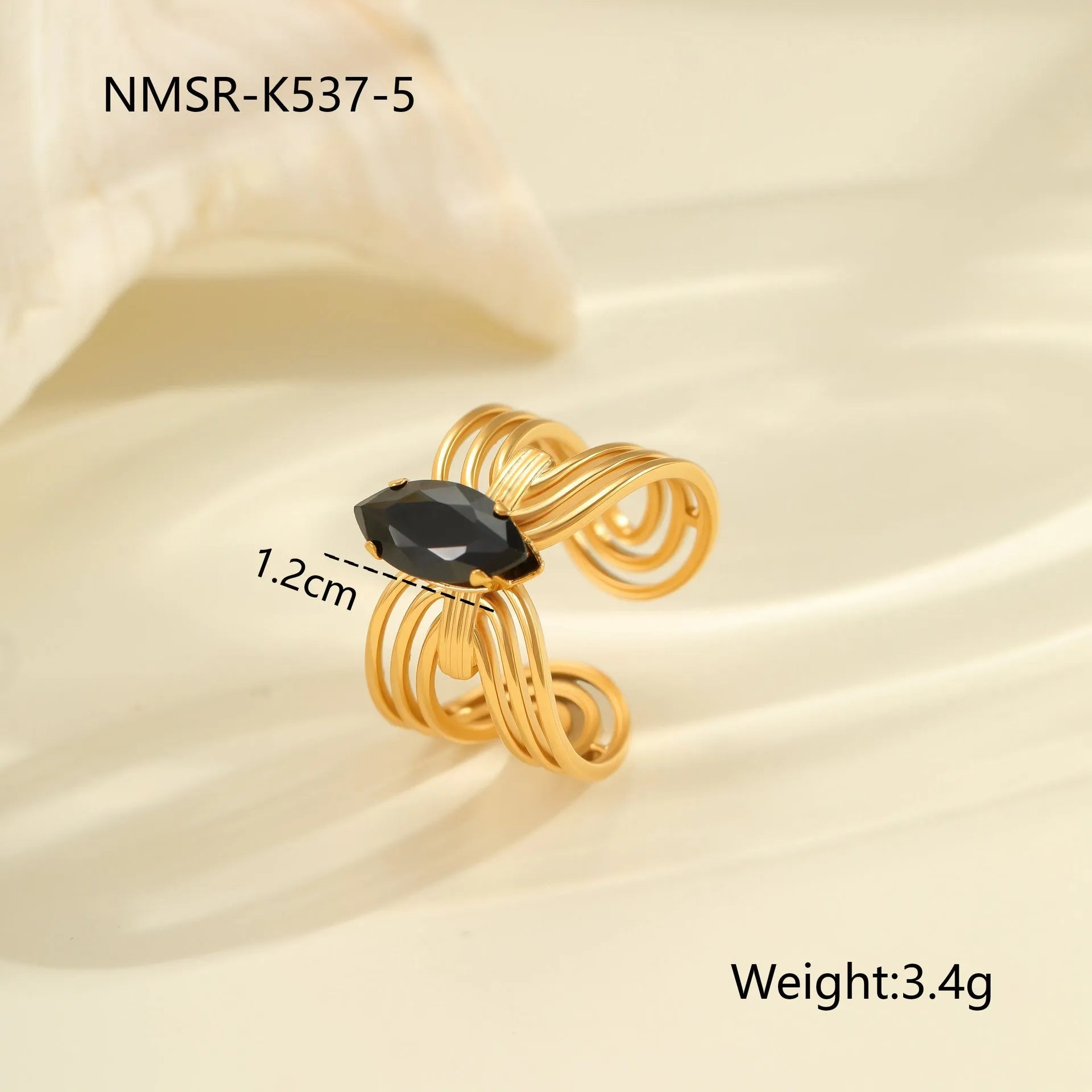 Open mouth adjustable titanium steel ring with geometric design and inlaid zircon details