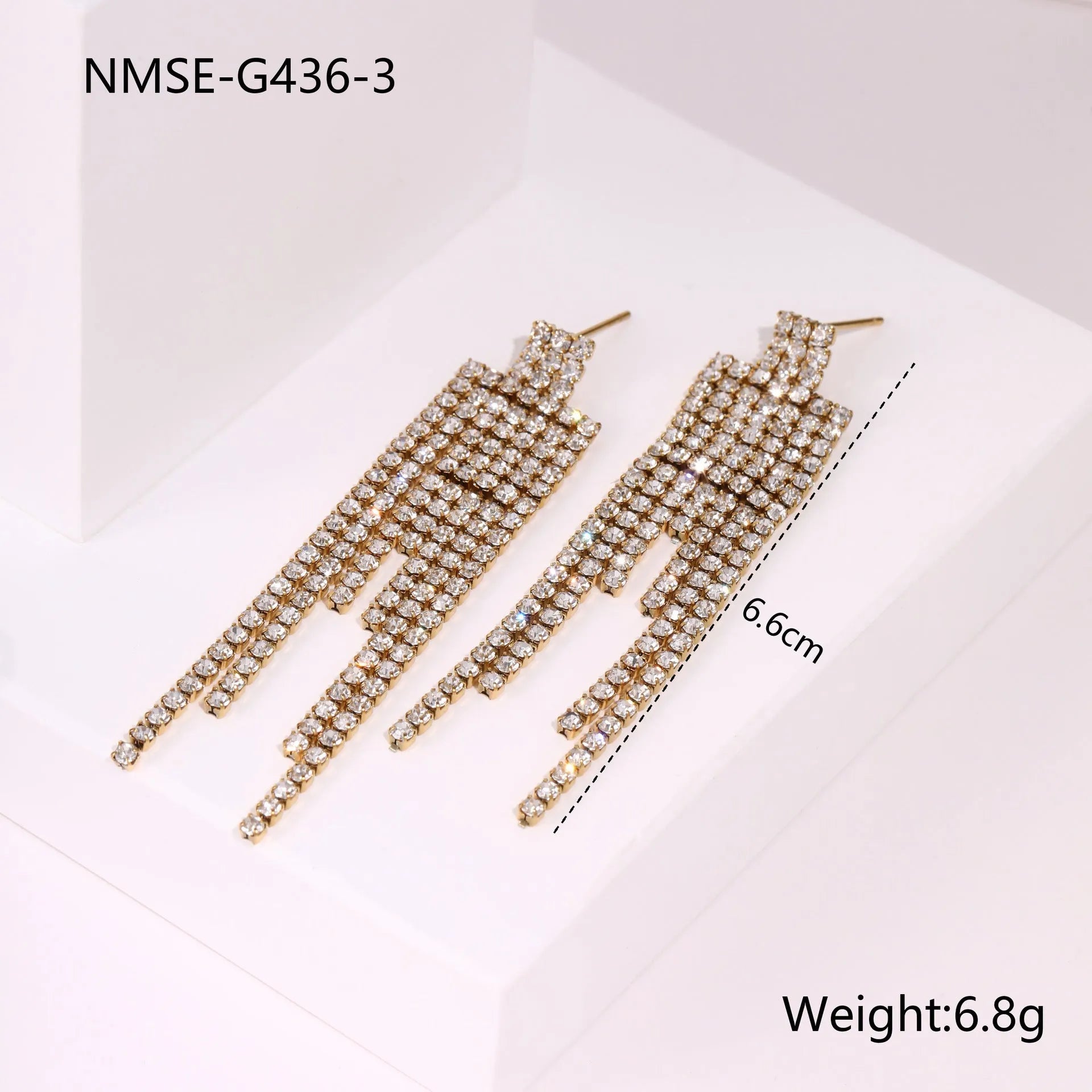 Stainless steel earrings with diamond tassel, heart and star shapes, 18K electroplated finish