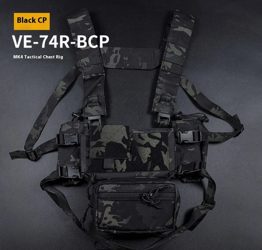 Multifunctional expandable breathable chest mount vest in Cordura fabric with side straps, one size unisex design