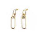 Geometric sterling silver needle hoop earrings for women with ring and line design