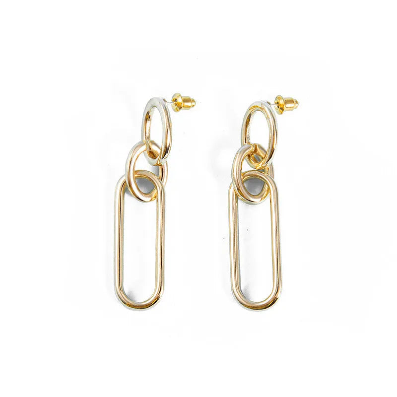 Geometric sterling silver needle hoop earrings for women with ring and line design