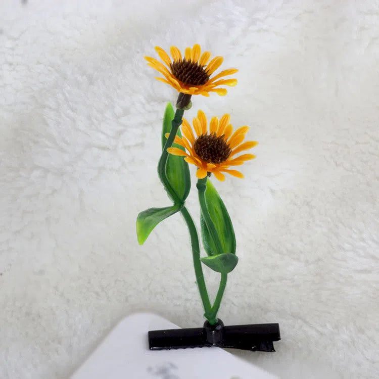 Plastic grass bean sprout hairpin with cute flower barrettes for children, handmade floral hair accessory