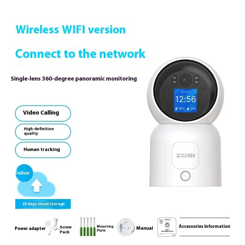 Zhou Shi wireless indoor security camera with large screen display and plastic housing