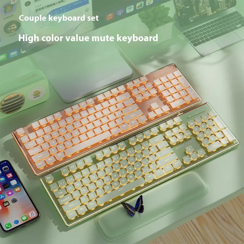 Prewalker V3 wired keyboard and mouse suit in retro green colour on desktop