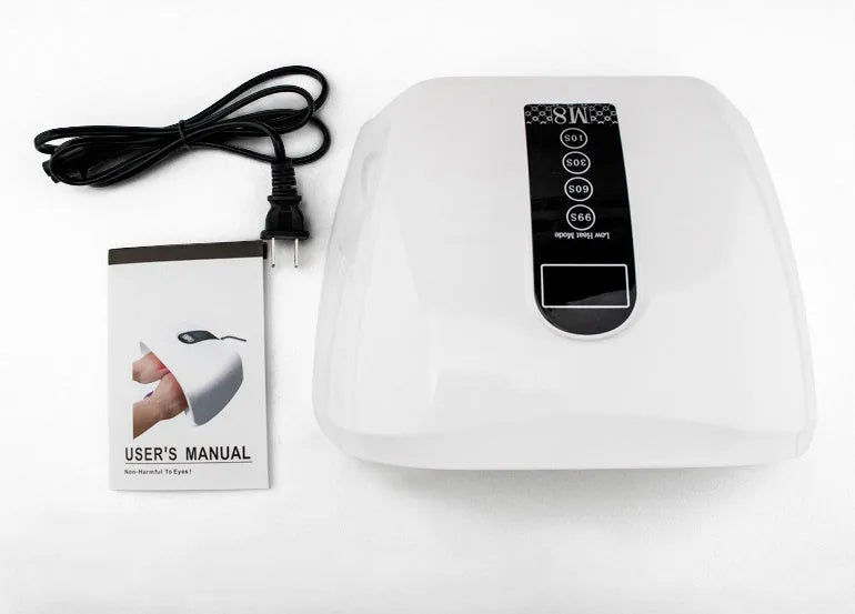 96W white LED nail dryer with 48 bulbs, infrared sensor, and removable tray, placed on a flat surface