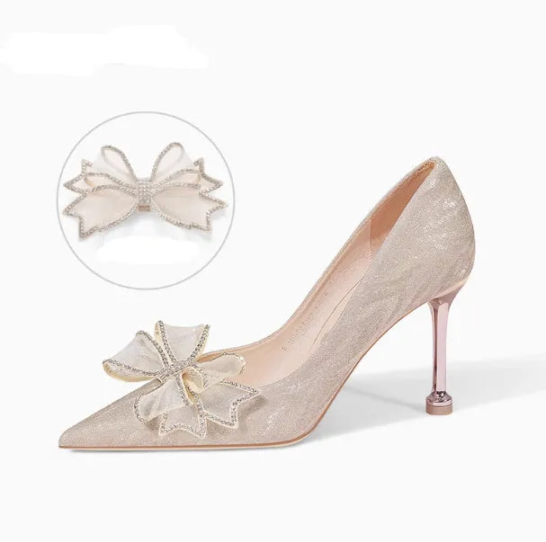 Champagne gold sequined women's pumps with stiletto heel in three height options for formal events