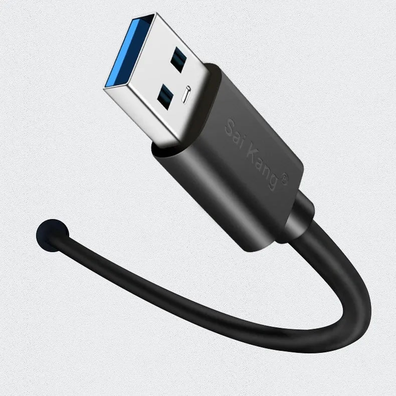 Black USB male to female extension cable showing connector details and available in multiple lengths.