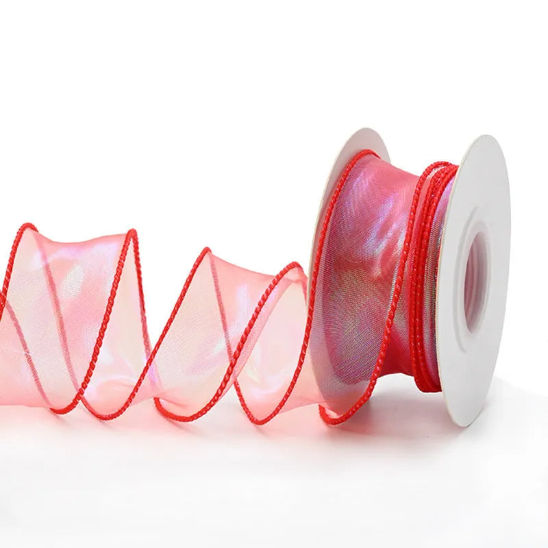 Fishtail yarn mesh ribbon with wave edge cutting in multiple colours for craft and floral decoration