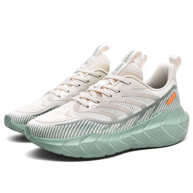 Men's low-top platform running sneakers with hollow-out synthetic leather upper and non-slip rubber sole in dark night black