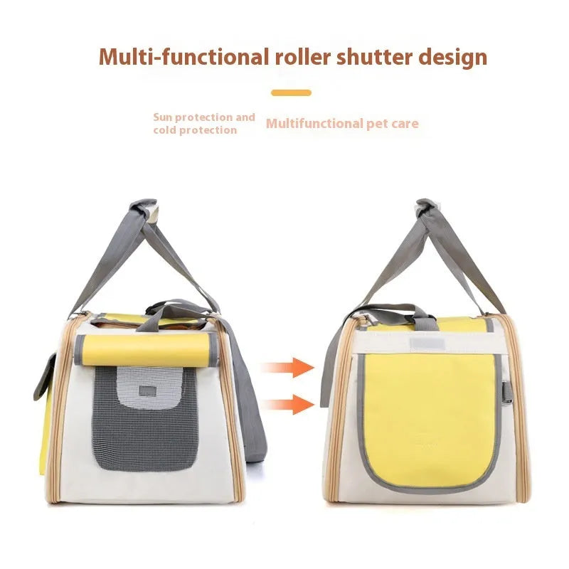 Foldable canvas pet carrier backpack in black with single shoulder strap