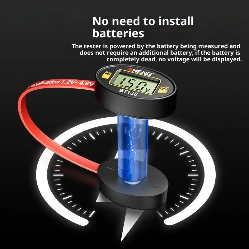 BT138 magnetic digital display battery level detector for testing car and household batteries, no power required, portable design