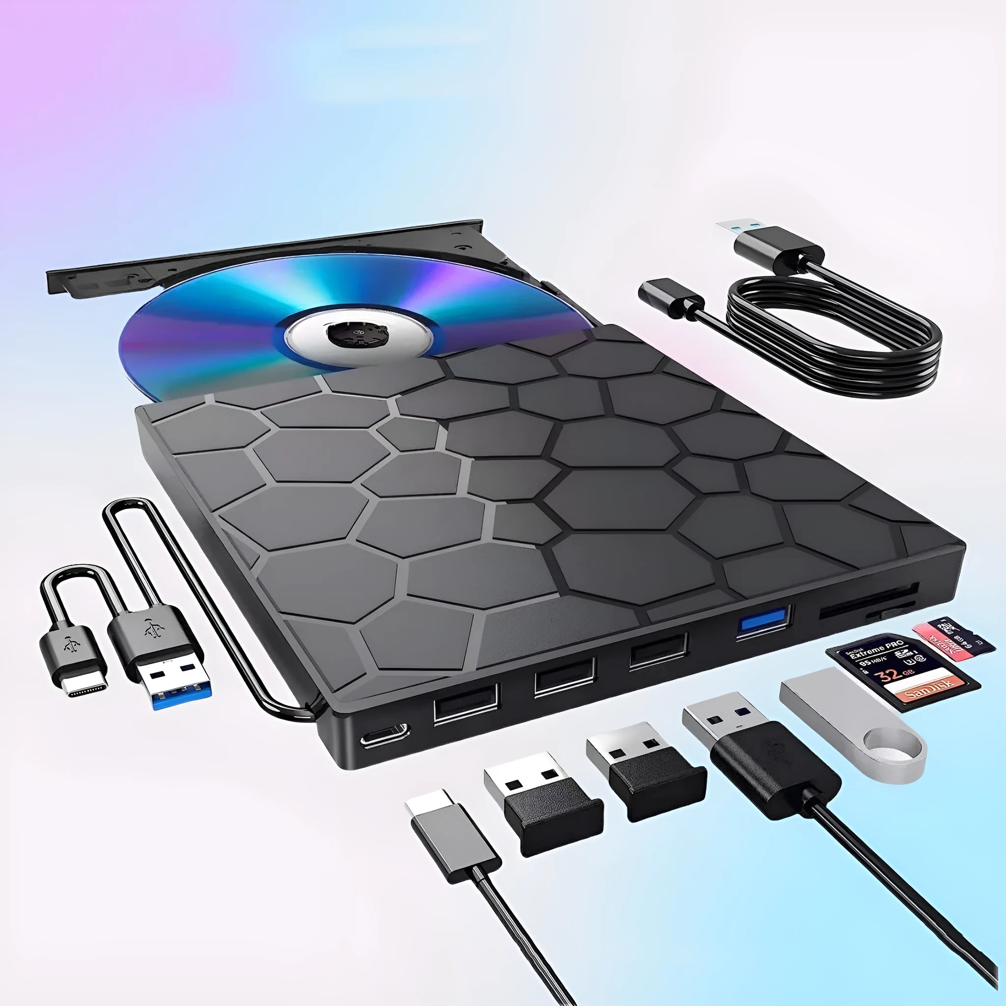 Black external USB CD and DVD drive for laptops and desktop computers