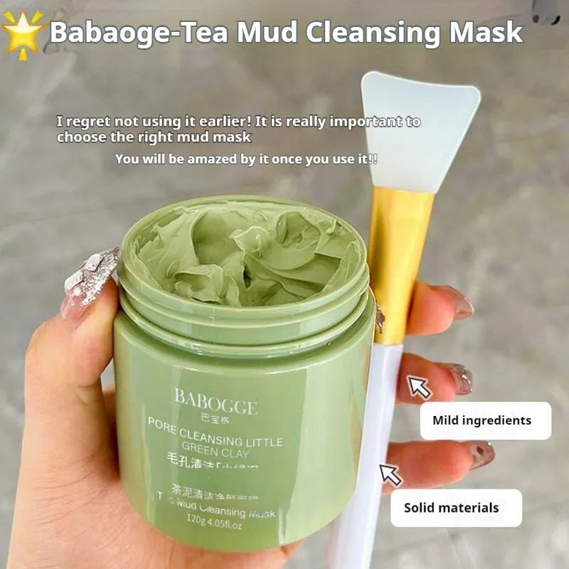 Tea mud cleansing facial clay mask 120ml jar for deep pore cleansing