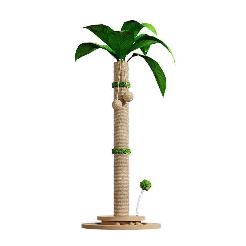 Vertical canna-coloured cat climbing frame with hemp rope posts and wooden platforms mounted on a wall.