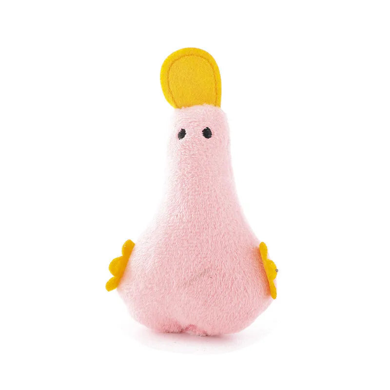 Yellow duck plush pet toy with squeaker, catnip filling, and internal rattle paper for cats and dogs