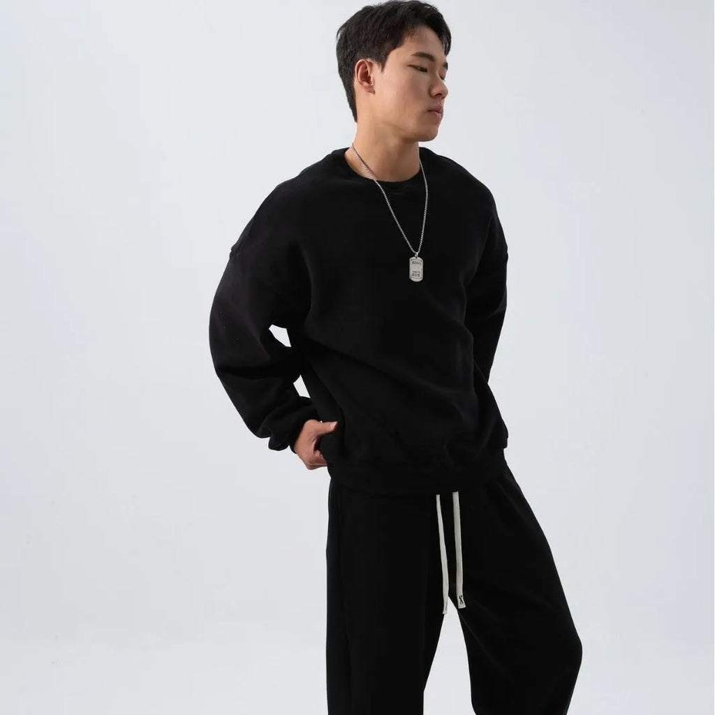 Men's polar fleece sports suit set with crew neck coat and padded trousers in double-sided shake design