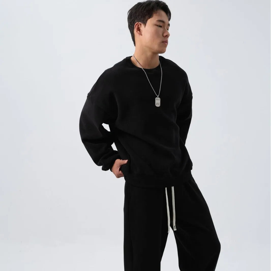 Men's polar fleece sports suit set with crew neck coat and padded trousers in double-sided shake design