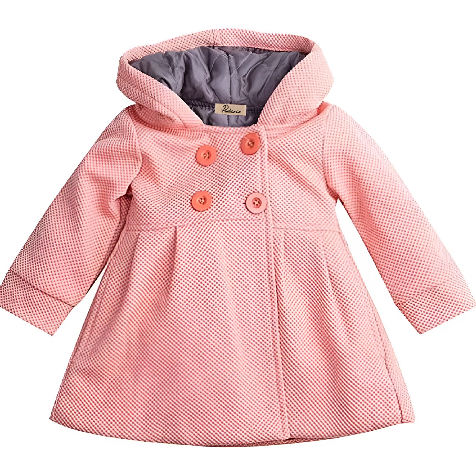 Girls fashion hooded jacket double breasted solid colour polyester coat pink suitable height 80cm 90cm 100cm