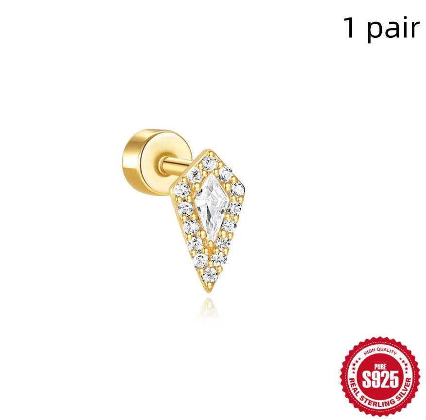 S925 sterling silver flat column threaded ear bone studs with butterfly clasp in a gold electroplated finish.
