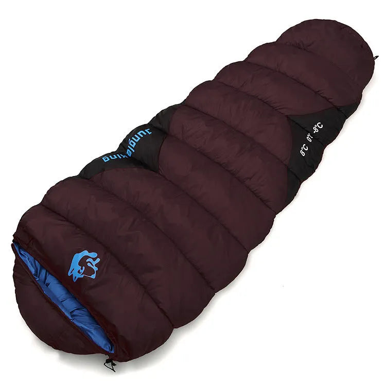 Outdoor cotton sleeping bag in Army Green with its compression sack, sized 230cm long.