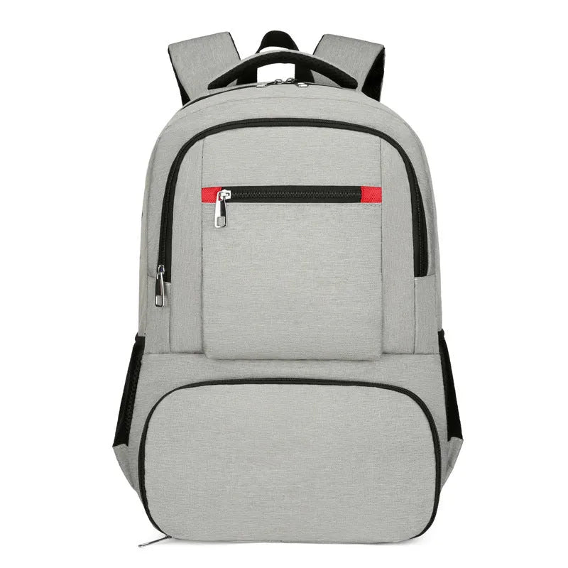 Light grey Oxford cloth insulated picnic backpack with curved shoulder straps and multiple compartments.