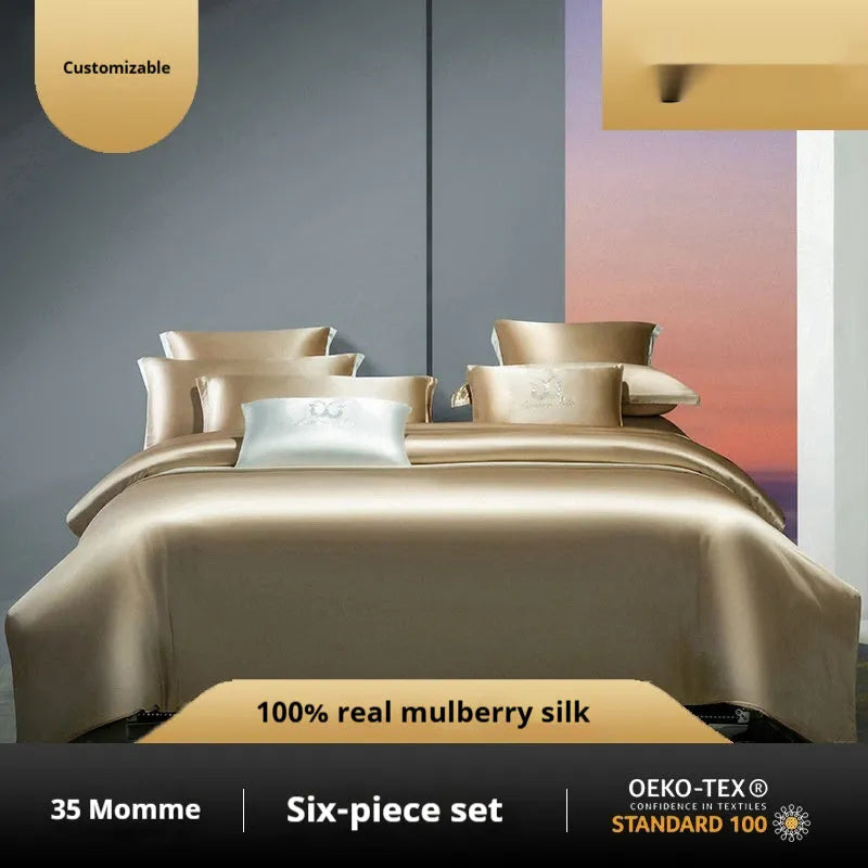 Silk four-piece quilt cover set in solid colour light luxury styling