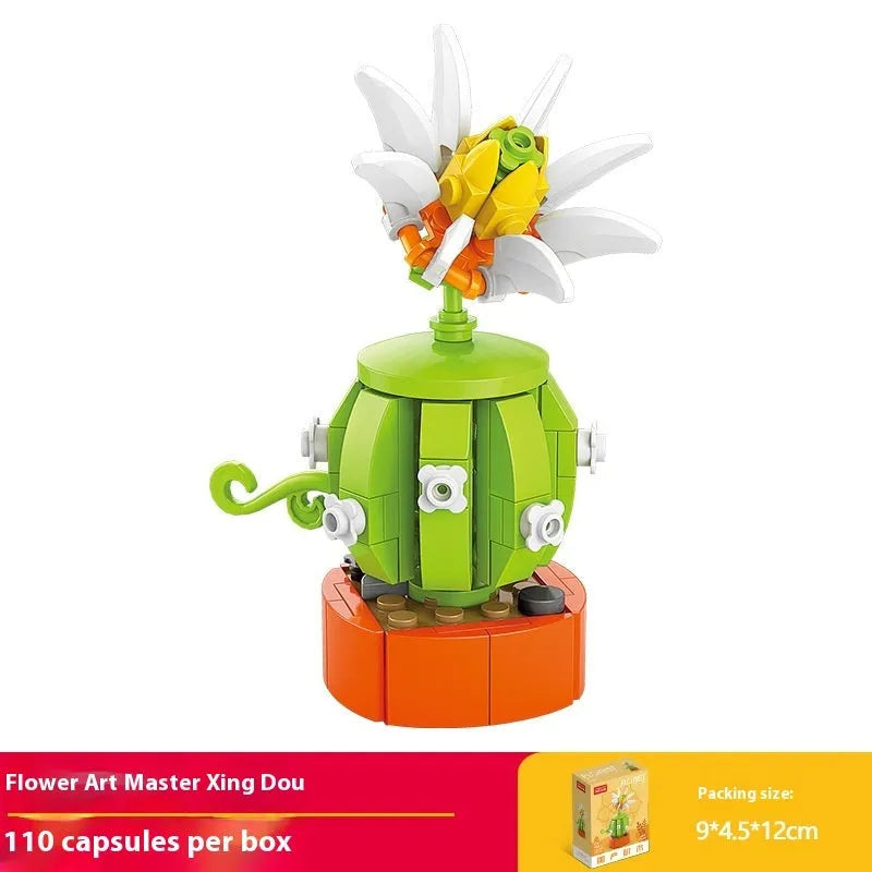 Plastic building blocks flower pot model in a colourful design for teenagers aged 7-14