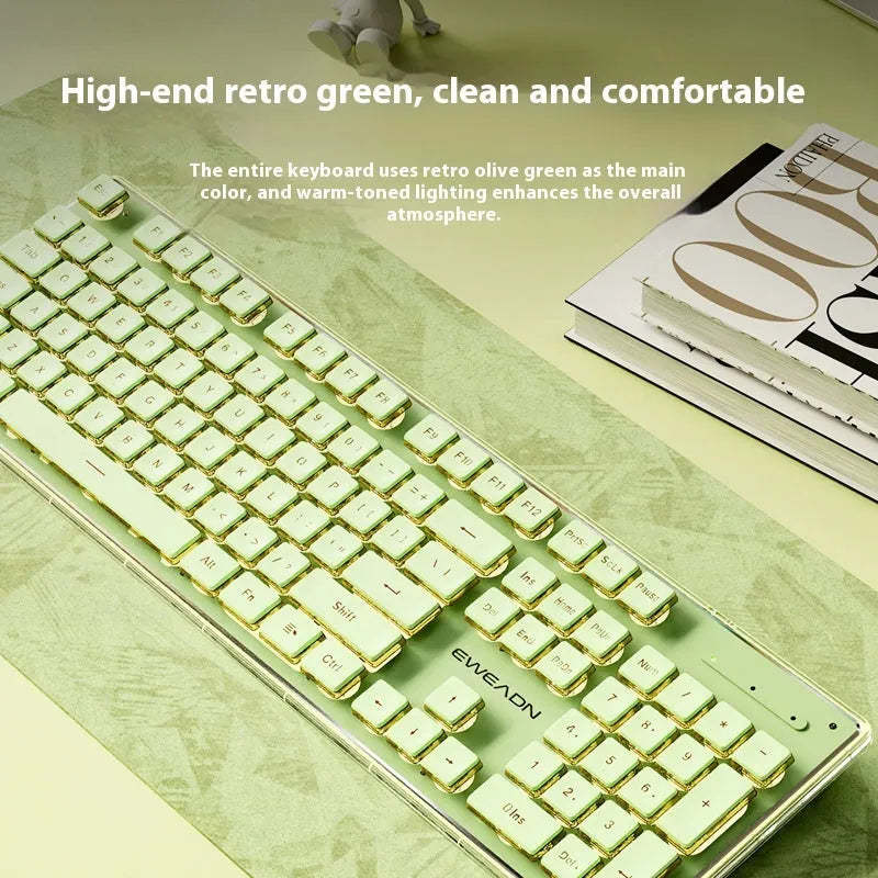 Prewalker V3 wired keyboard and mouse suit in retro green colour on desktop