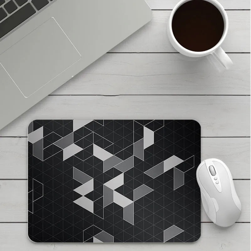 Custom cartoon mouse pad with thickening, showing example artwork on non-slip rubber and cloth base.