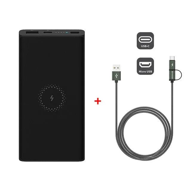 White 10000mAh power bank showing USB-C port and wireless charging surface