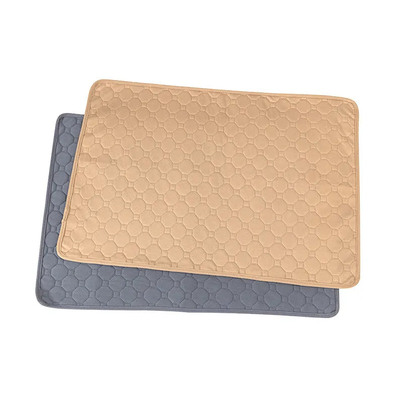 Pet Parents washable dog pee pad in neutral colour on hardwood floor