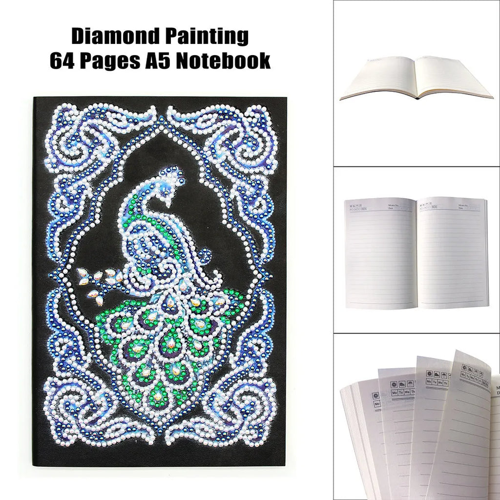 Black A5 diamond painting notebook with shaped and bright crystal drills on cover