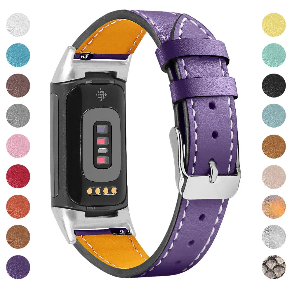 Genuine cowhide leather replacement strap for Fitbit Charge 5 and Charge 6 fitness trackers