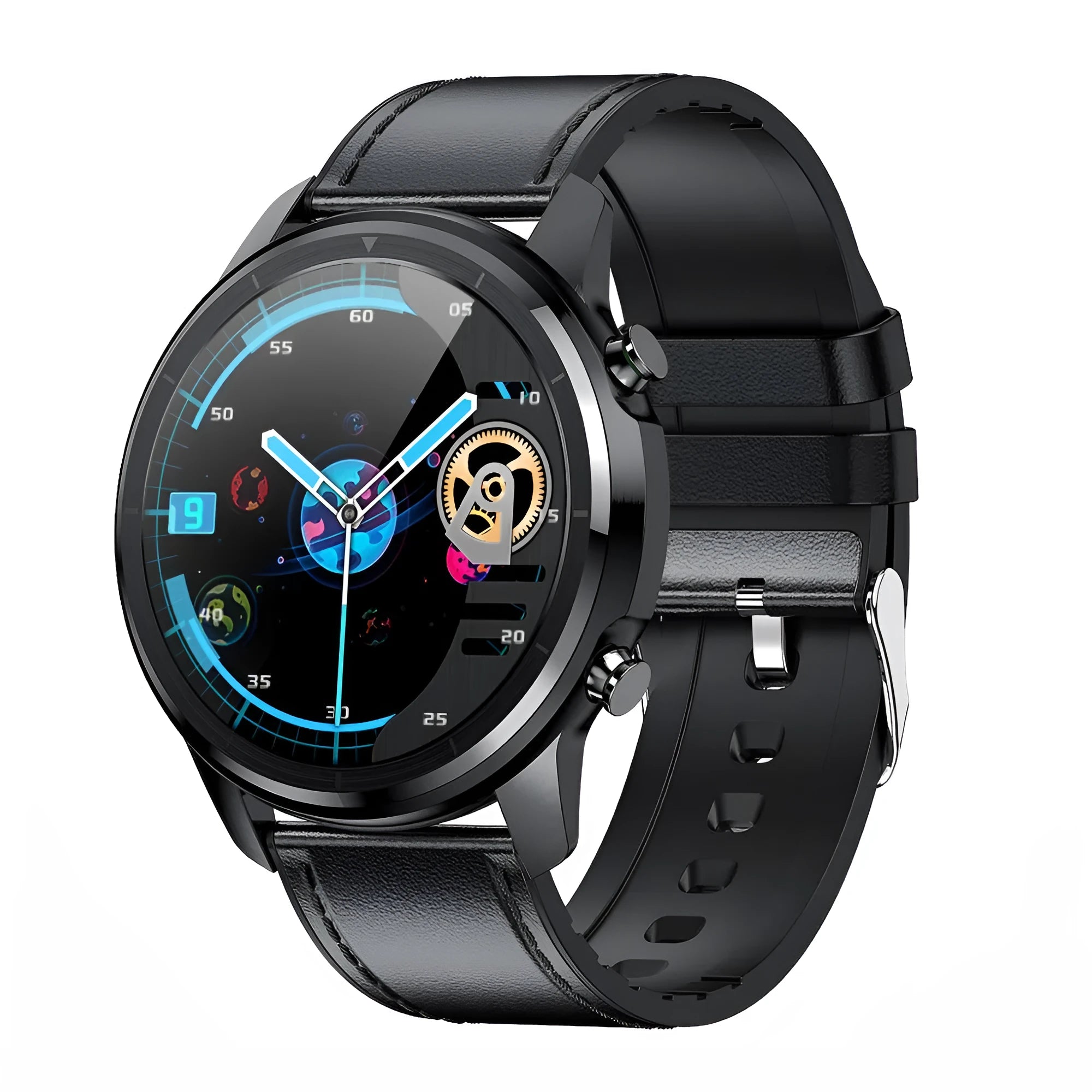 LEMFO LF26 smart bracelet with 1.3-inch screen shown in black and silver colour options.