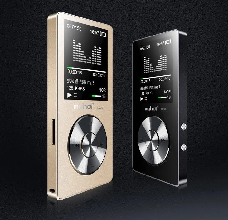 Gold, silver, or black all-metal MP3 music player with 1.8-inch screen