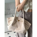Milky white suede large capacity tote bag with double shoulder straps and zipper changing bag interior