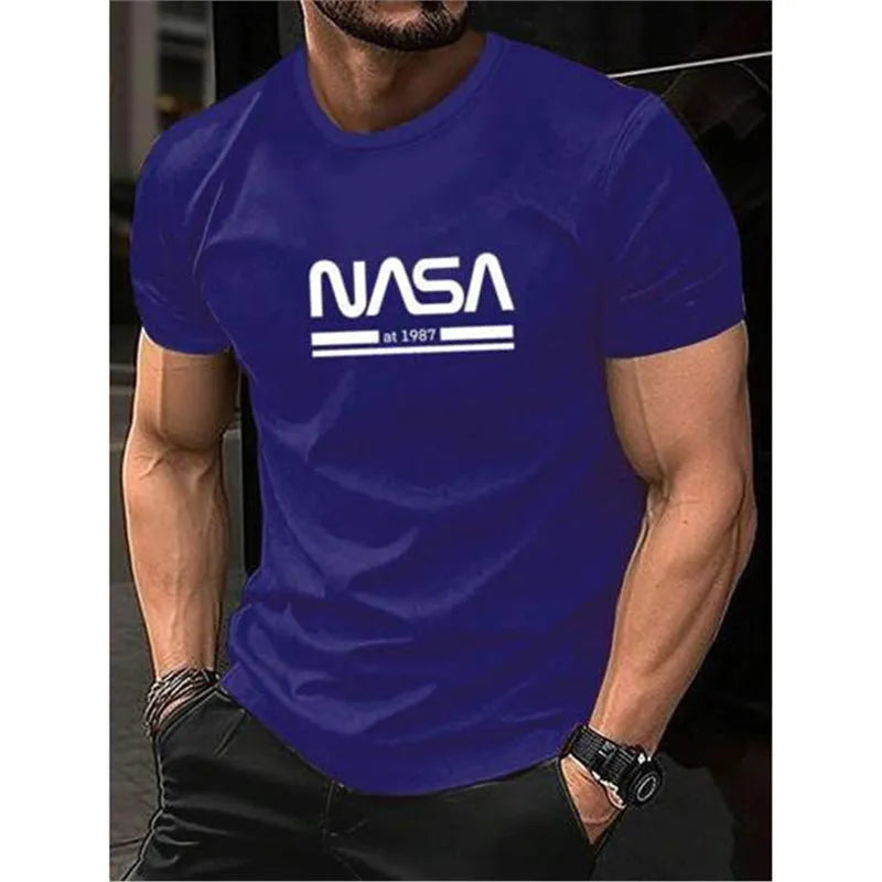 Men's slim-fit cotton t-shirt with printed letter patterns in multiple colour options