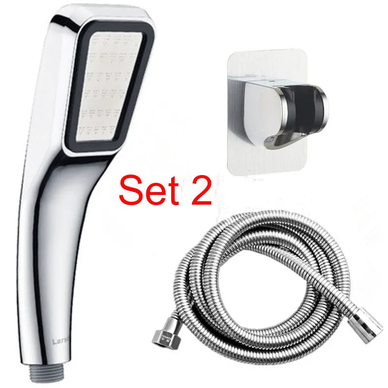 Orange hand-held pressurised shower set with rain shower head function