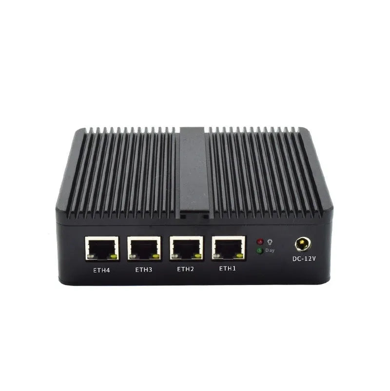 Industrial fanless mini host computer with quad-core processor, dual network ports, 13.6cm compact metal chassis for embedded control systems