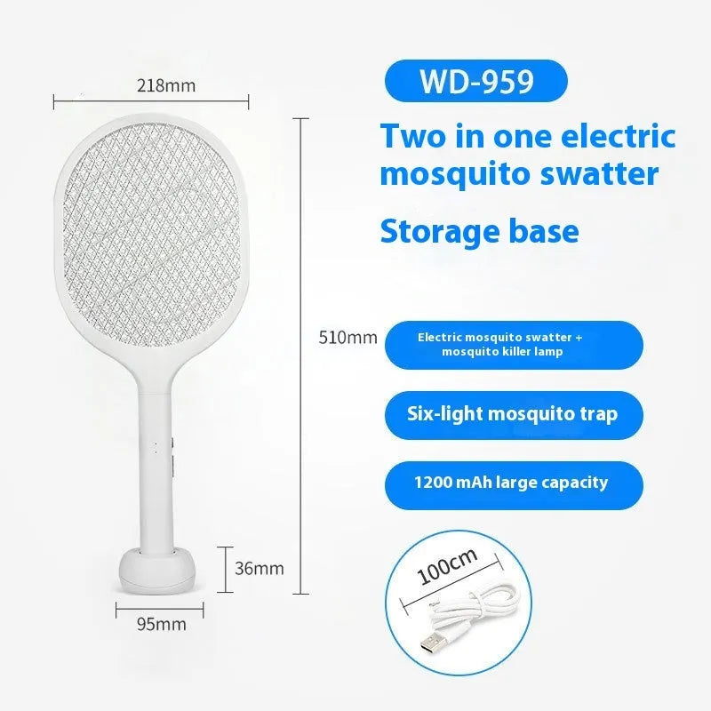 Handheld rechargeable electric mosquito swatter bug zapper in 959 and 996 colour options.