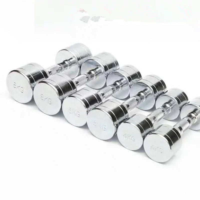 Pure steel dumbbell with silver electroplated finish and ergonomic date-core handle