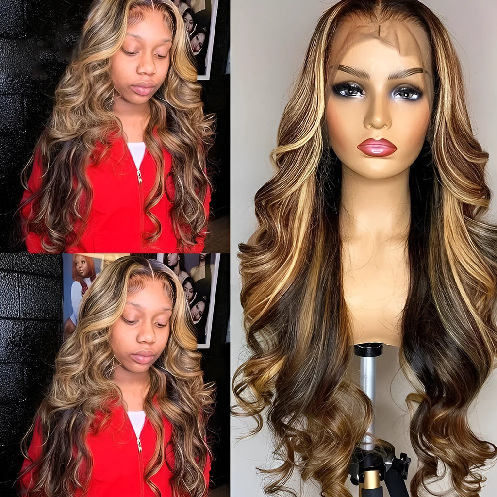 Front lace synthetic wig with long curly hair in gradient piano colour or black
