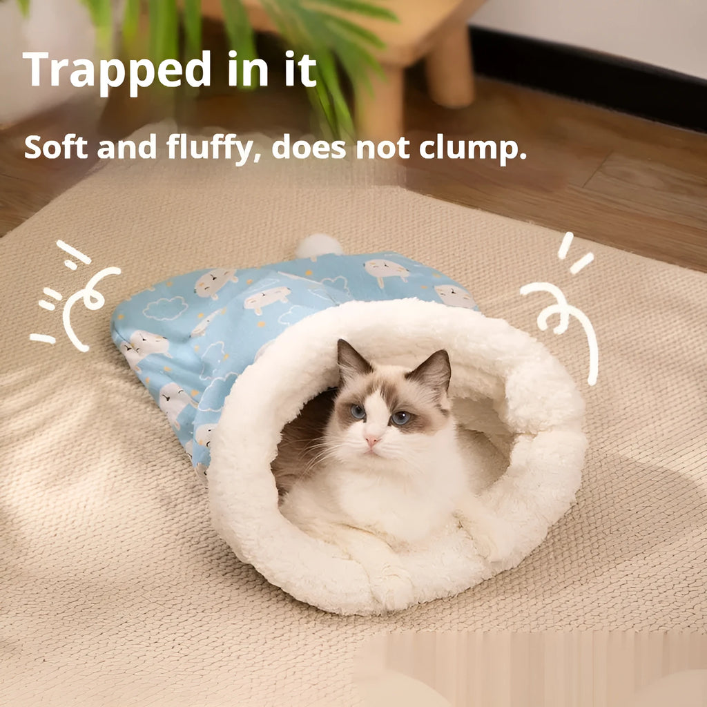 Flannel cat sleeping bag nest measuring 50 × 40 cm in pink Trojan or blue rabbit designs