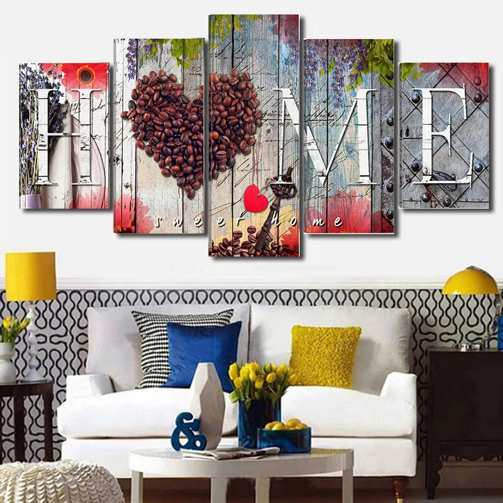 Set of five red-themed unframed canvas art prints from the Home Sweet Home decoration board collection.